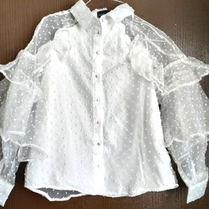 Love sheer back flounce sheer sleeves blouse